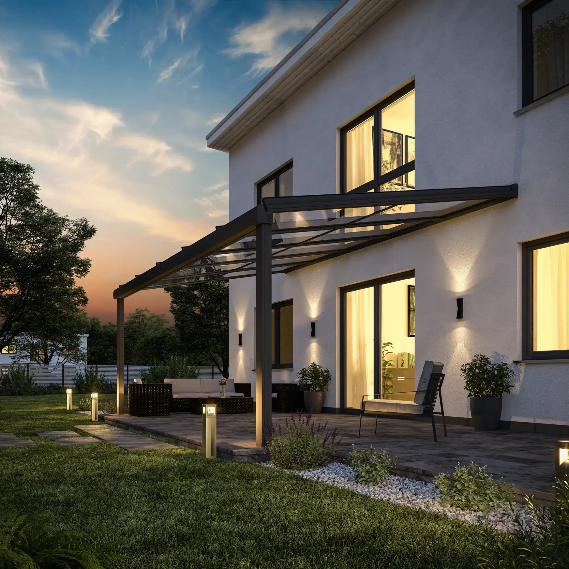 Terrassenüberdachung mit Glasdach in Anthrazit