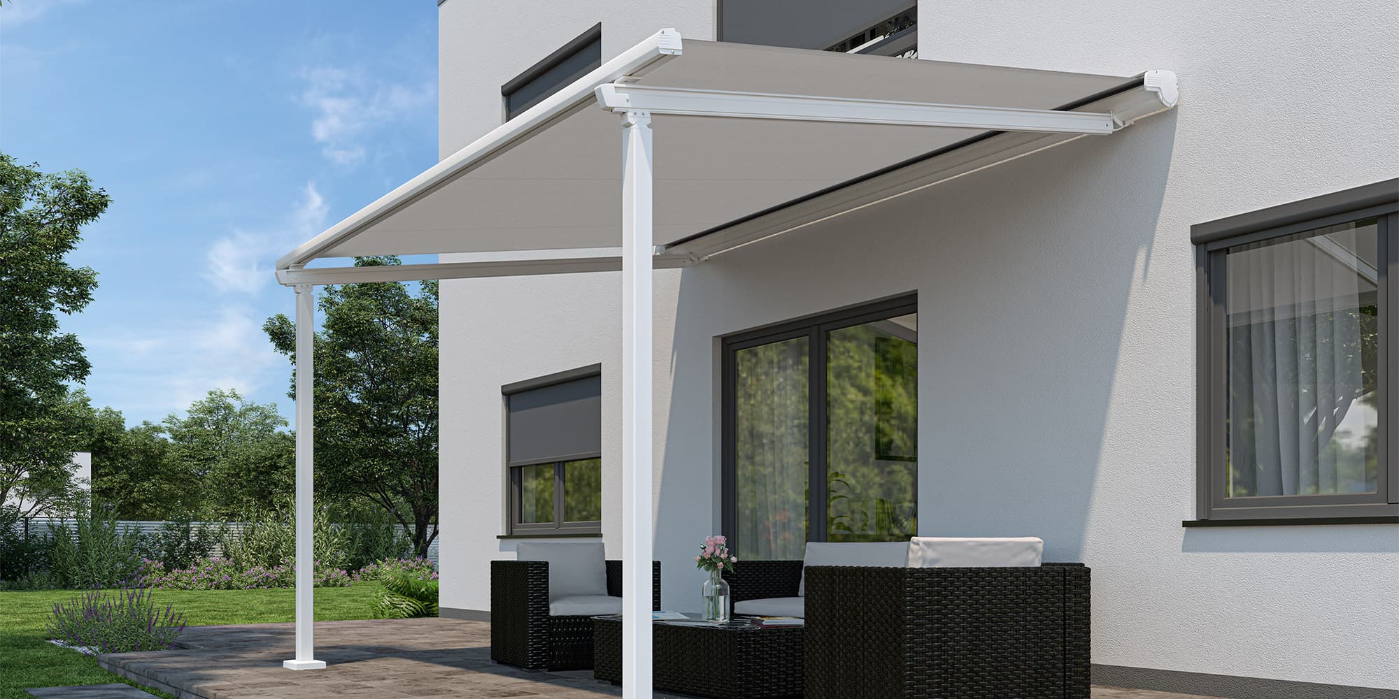 Pergola-Markise Lewens Capri über einer Terrasse