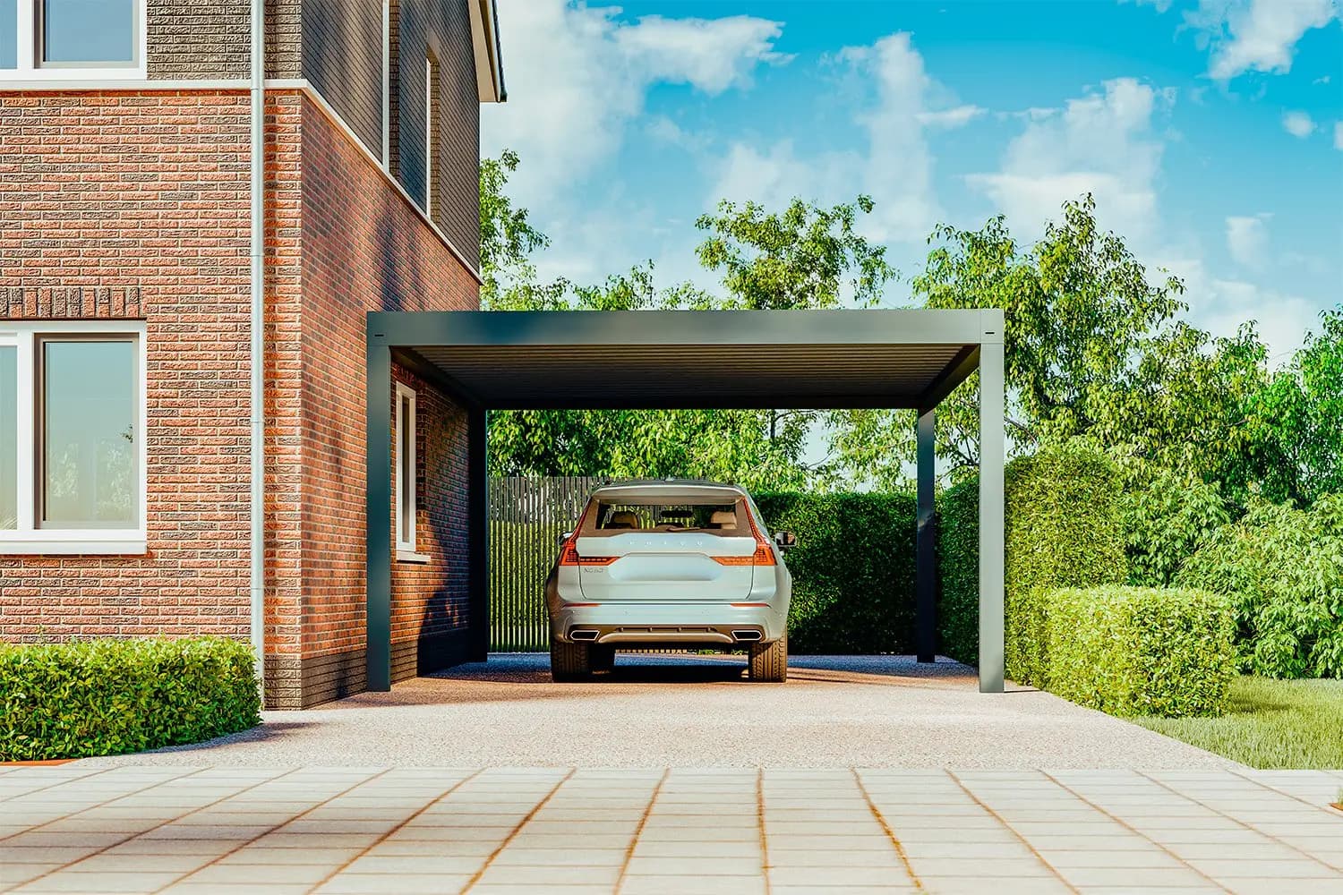 Carport in Anthrazit mit Flachdach